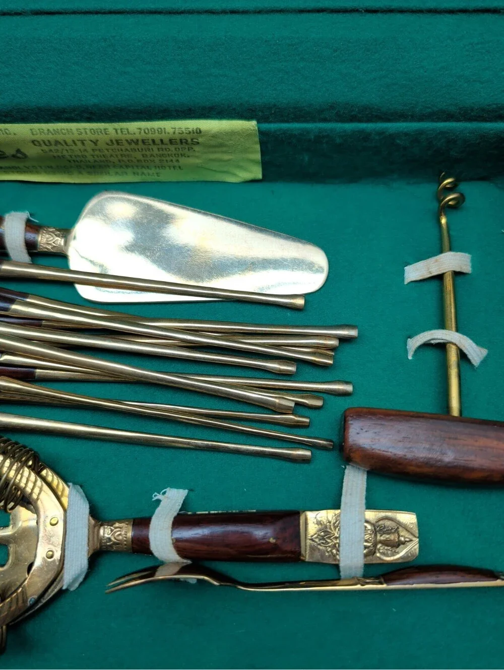 Vintage James Brass Bartender Set In Wood Case 11 Piece